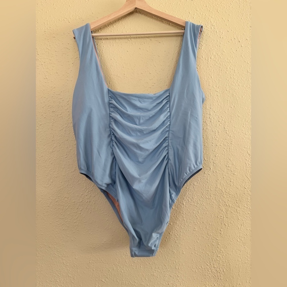 NEW | J. CREW | Ruched Squareneck One Piece Swimsuit- Light Blue - Size 22 - Picture 3 of 4